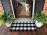 Ukeler Black and White Plaid Rugs Cotton Hand-Woven Buffalo Checkered Carpet Washable Kitchen Rugs and Mat, 23.6''x51.2''