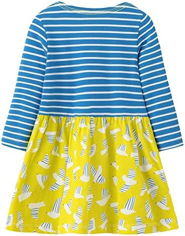 Budazo Girls Bird Casual Stripe Dresses, Cotton Cute Print Pattern Long Sleeve Princess Dress for Toddler(Bird3,2T)