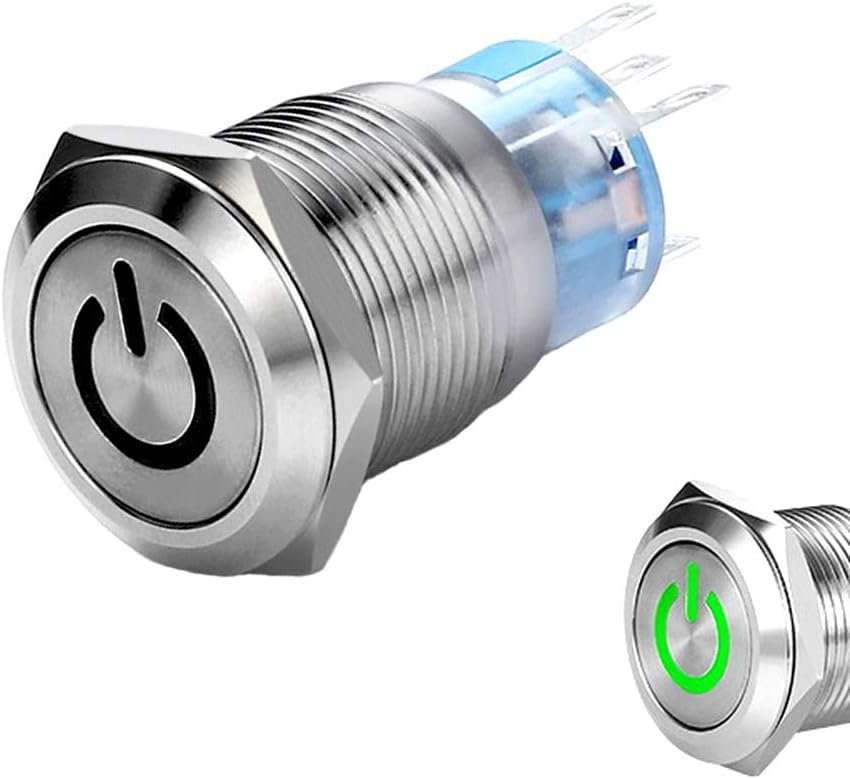 WerFamily Green Power Indicator LED 19mm Stainless Steel Round Metal Momentary Type Push Button Switch 1NO 1NC ON/Off