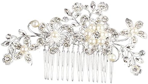 Curiocity Hair Metal Crystal Rhinestone Comb Pin Clip For Bridal Wedding Flower (Silver)