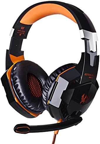 JinSun G2000 Gaming Headset Headphone Stereo Over-ear Game Bass Headset Headband Earphone with Mic and LED Light for PS4 Laptop PC Tablet Smartphones (Orange)