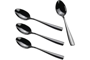 Teyyvn 16-Piece Black Stainless Steel Dinner Spoon, Flatware Table Spoons