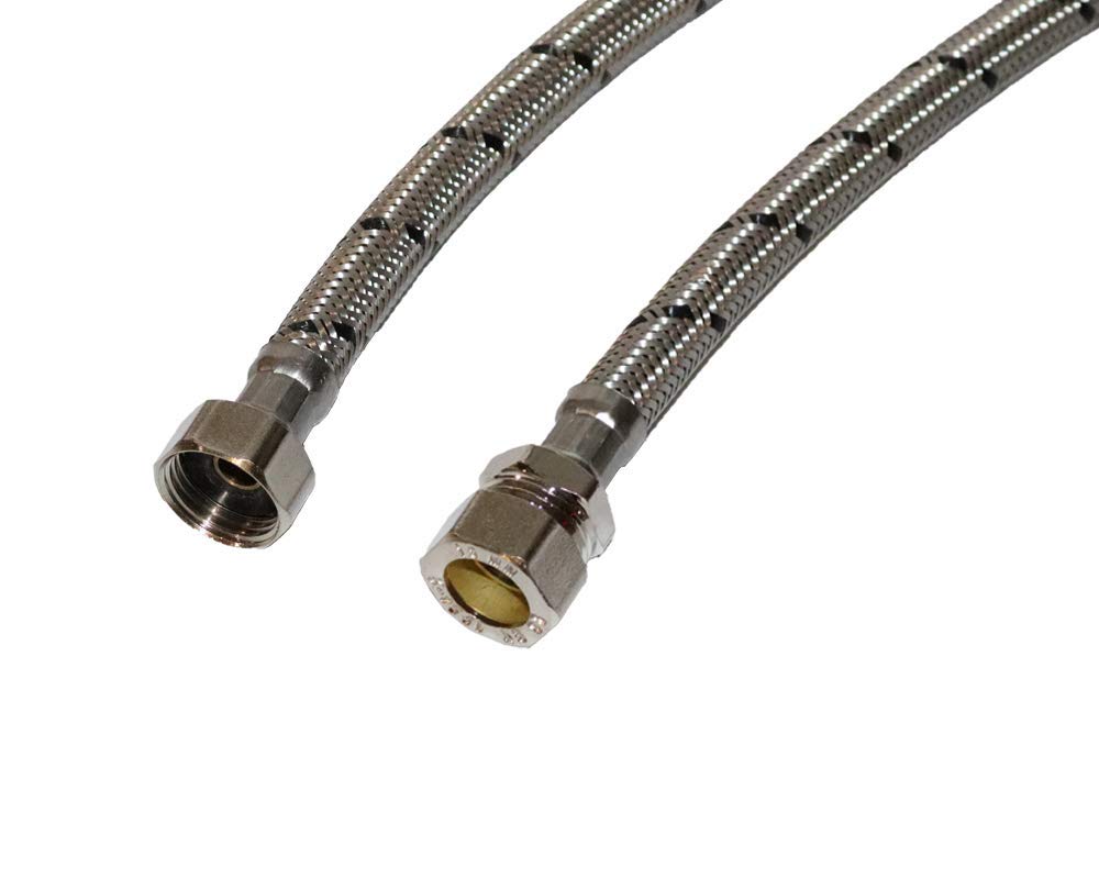 Aumix x2 (Pair) 15mm x ½” inch BSP 9mm Bore 500mm Flexible Braided Pipe Bathroom Tap Connector Hose WRAS Approved