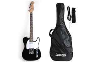 Demusea Full Size Electric Guitar Beginner Starter Practic Solid Wood SS Pickup Fixed Bridge bolt on Gig Bag And Strap (DTL-30, Black)