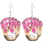 Fun Baseball Season Earrings Fashionable Vintage Distressed Wooden Baseball Earrings