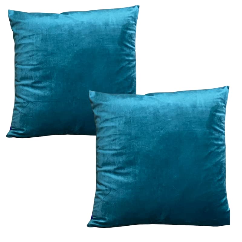 RKAAS HOME Pack of 2 Super Soft Decorative Luxurious Dutch Velvet Square Cushion Covers for Living Room Sofa Couch Bed 45cm x 45cm 18x18 Inches (Pack of 2 - Peacock Blue)