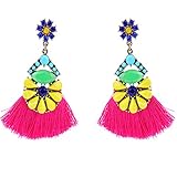 JUST N1 Women's Girls Elegant Jewellery Handmade Bohemia Ethnic Tassels Dangle Stud Earrings Eardrop Red