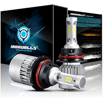 IRONWALLS F-S2 Series 2PCS 9007 LED Headlight Fog Light Bulbs All-in-One Conversion Kit 72W 8000LM 6500K COB Chips White High Low Beam