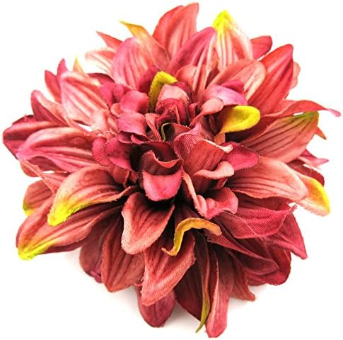 4.5" Variegated Maroon Dahlia Silk Flower Brooch Pin with Locking Bale