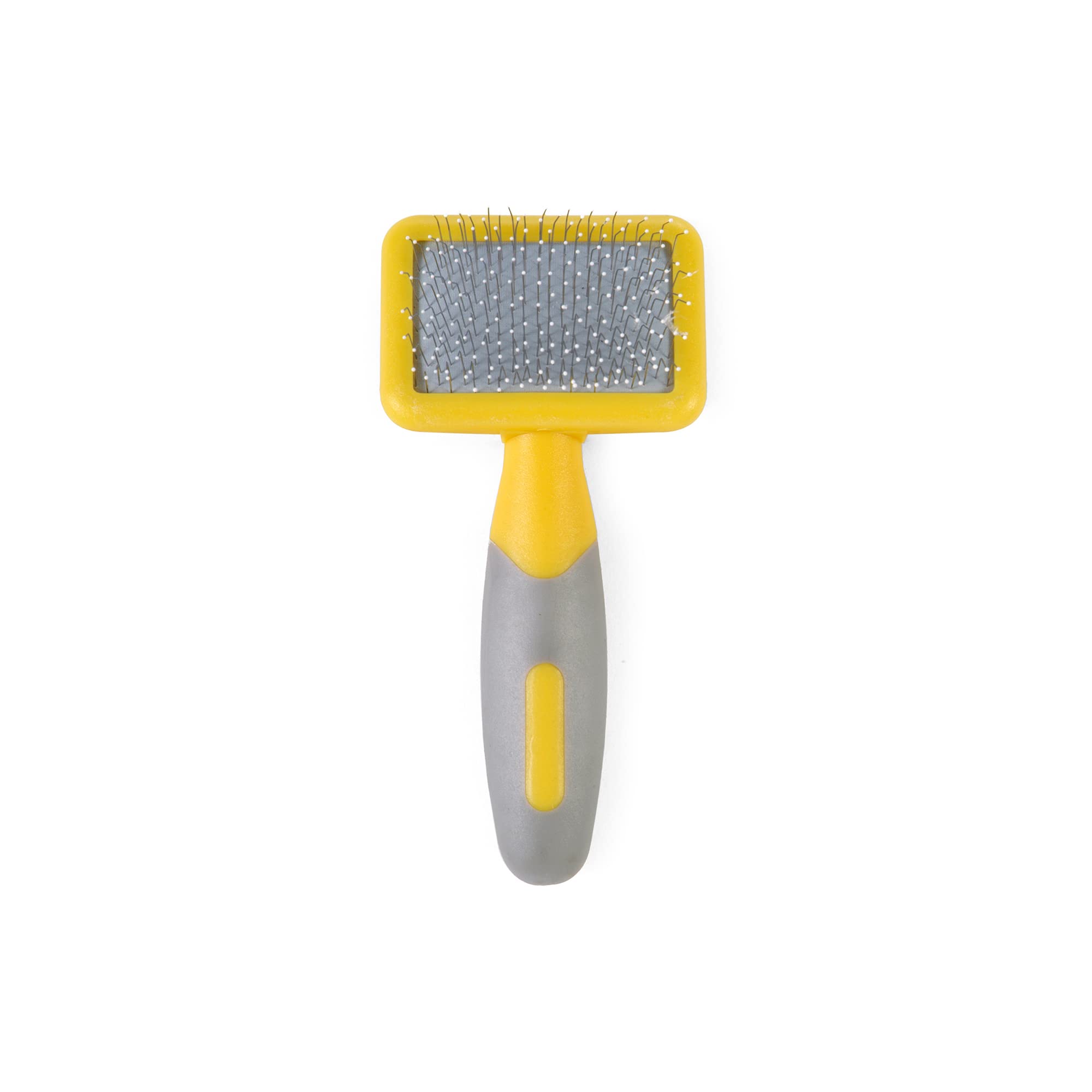 Ancol Ergo Animal Slicker Brush - Grey and Yellow Pet Grooming Tool for Rabbits Guinea Pigs Dogs and Cats - Soft Bristles for Face and Ears - Ergonomic Handle Design - Small โ image 1