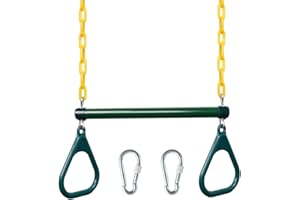 LadyRosian Gym Rings Trapeze Swing Bar 17'', Heavy Duty Chain Swing Set Accessories with Locking Carabiners, 47'' Swing Chains, Monkey Bars for Backyard, Playground, Playroom