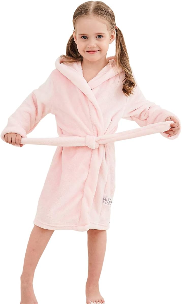 Betusline Kids Girls Boys Solid Soft Fleece Hooded Bathrobe Robe, 2T - 18 Years: Clothing