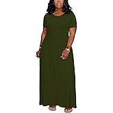 TOPSRANI Womens Plus Size Maxi Dresses for Women Oversize Casual Short Sleeve Crew Neck Loose Summer Dress with Pockets
