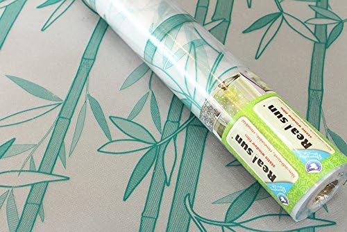 Realsun Peel-and-Stick Static Cling Film Green Bamboo Style No Glue Privacy Decorative Static Window Film for Glass 0.6 x 5M (23.62 x 196.85 Inch)