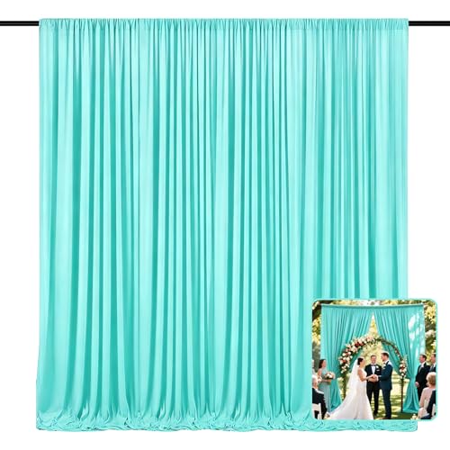 Photo 1 of 2 Panels Teal Backdrop Curtain, 10 x 7 Feet Polyester Background Curtains for Parties, Weddings, Baby Showers, Halloween, Christmas, Birthday Party Photoshoot Backdrop Curtains Decorations