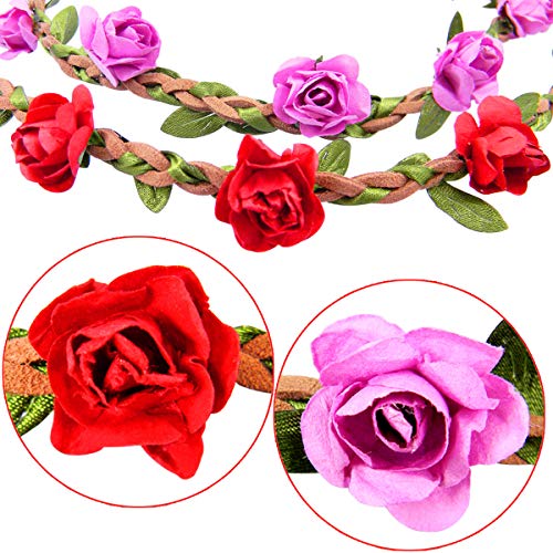 Shells 5PCS Multicolor Daisy Bohemian Flower Headband Crown Hair Wreath Bridal Headpiece with Adjustable Elastic Ribbon