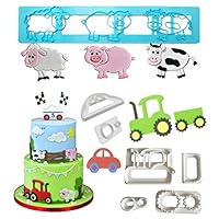 Farm Animals Cake Decorating Cutters - Cartoon Tractor/Car Cookie Cutter Set/Pig Sheep Cow/Biscuit Mold for DIY Baking Fondant Sugarcraft Pastry Cupcake Toppers