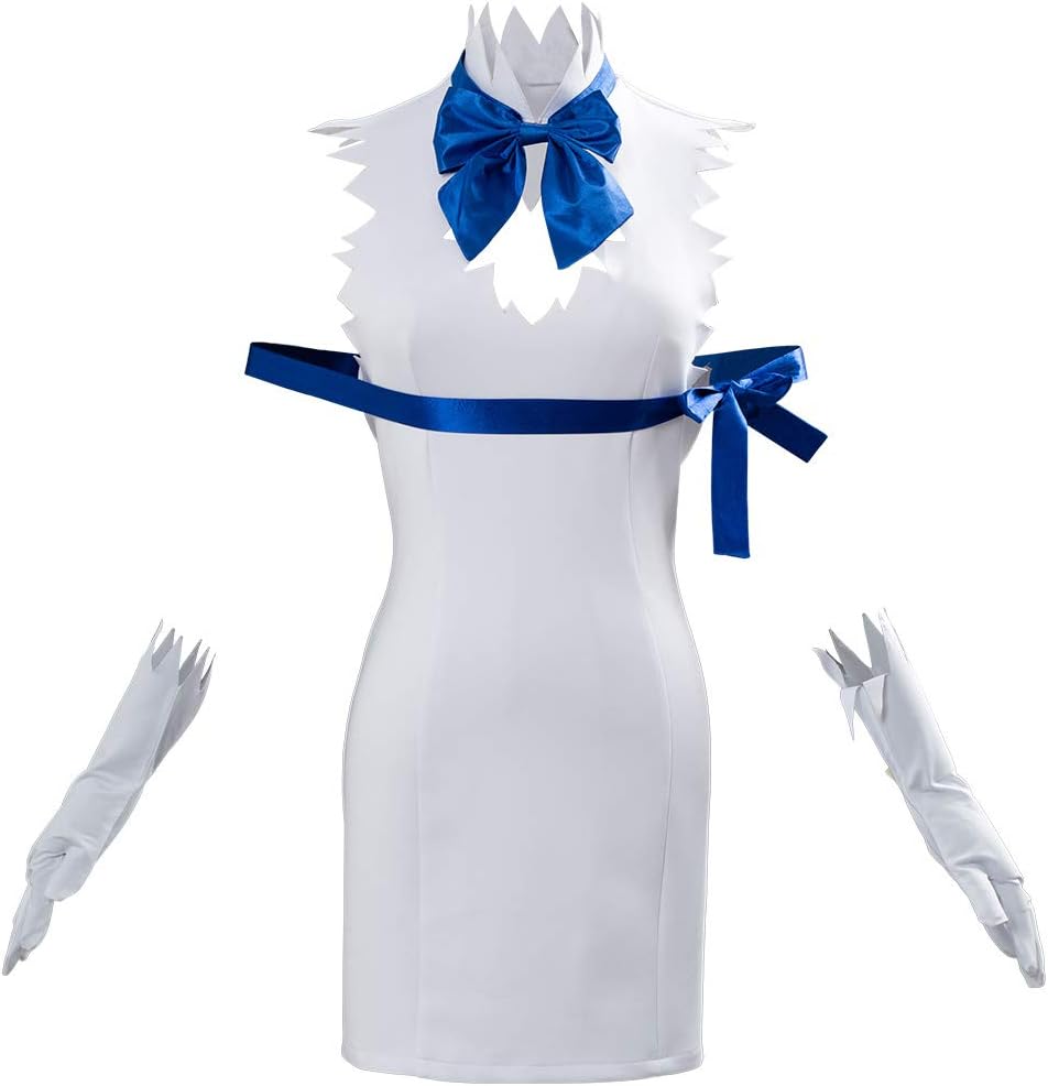 Women Anime Cosplay Hestia Costume White Cotton Short Sleeve Fancy Dress Halloween Princess Dress