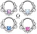 Stainless Steel Lacey Single Opal 16g Septum Clicker Ring - Choose Blue, White, Pink or Purple Synthetic Opal
