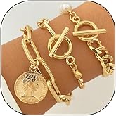 Rrdaily Dainty Gold Chain Bracelets Set for Gold Multi Layer Link Paperclip Cuff Bracelet Trendy Gold Stackable Bracelets Jewelry Gifts for Women