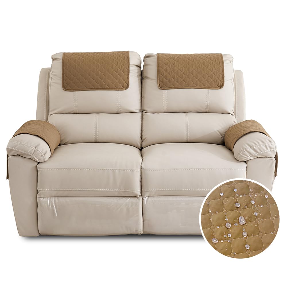 FANSU Armchair Covers for Arms Headrest Cover for Armchair Waterproof Slipcover with Side Pocket Nonslip & Washable & Abrasion Furniture Protector for Cat Dog Pets (2 Seater,camel)