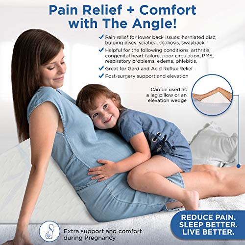 The Angle by Back Support Systems - Guaranteed to Help Reduce Back Pain Immediately. Eco Friendly, Medical Quality Memory Foam Bed Wedge Leg Pillow for Back Pain