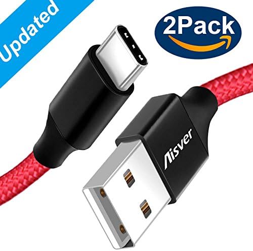 [Upgraded Version] For Pixel 2 USB Charger Cable, Aisver USB Type C Cable (3.3ft, 2-Pack), Nylon Braided Fast Charging Cord for Google Pixel 2 XL, Samsung Galaxy Note 8, S8, S9 Plus and More - Red