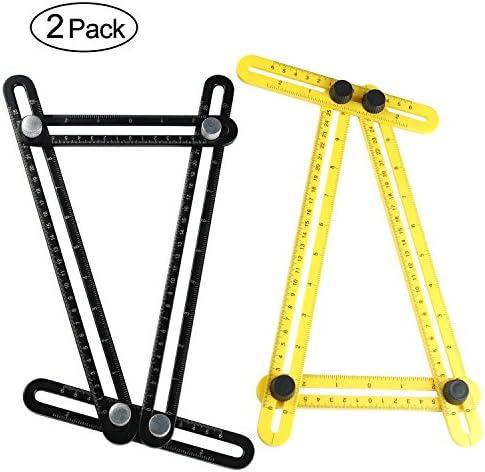 Universal Angularizer Ruler - Multi Angle Measuring Tool- Ultimate Template Tool - Black Upgraded Stainless Steel Ruler - Yellow ABS Plastic Multi-functional Angle Ruler ( 2 Pack )