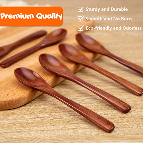 HAKSEN Wooden Spoons, 6 PCS Long Serving Spoon Tasting Spoons Wood Utensils A to F Letters for Kitchen Table Stirring Soup