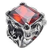 KONOV Vintage Stainless Steel Band Red Crystal Gothic Dragon Claw Biker Men's Ring
