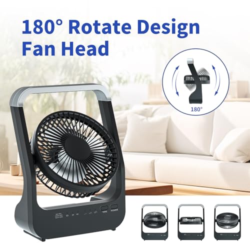 ATEngeus 6" USB Desk Fan with 20000mAh Battery Small Table Fan Adjustable Head 3 Speeds 180° Rotating for Home Office Bedroom Table Outdoor Office