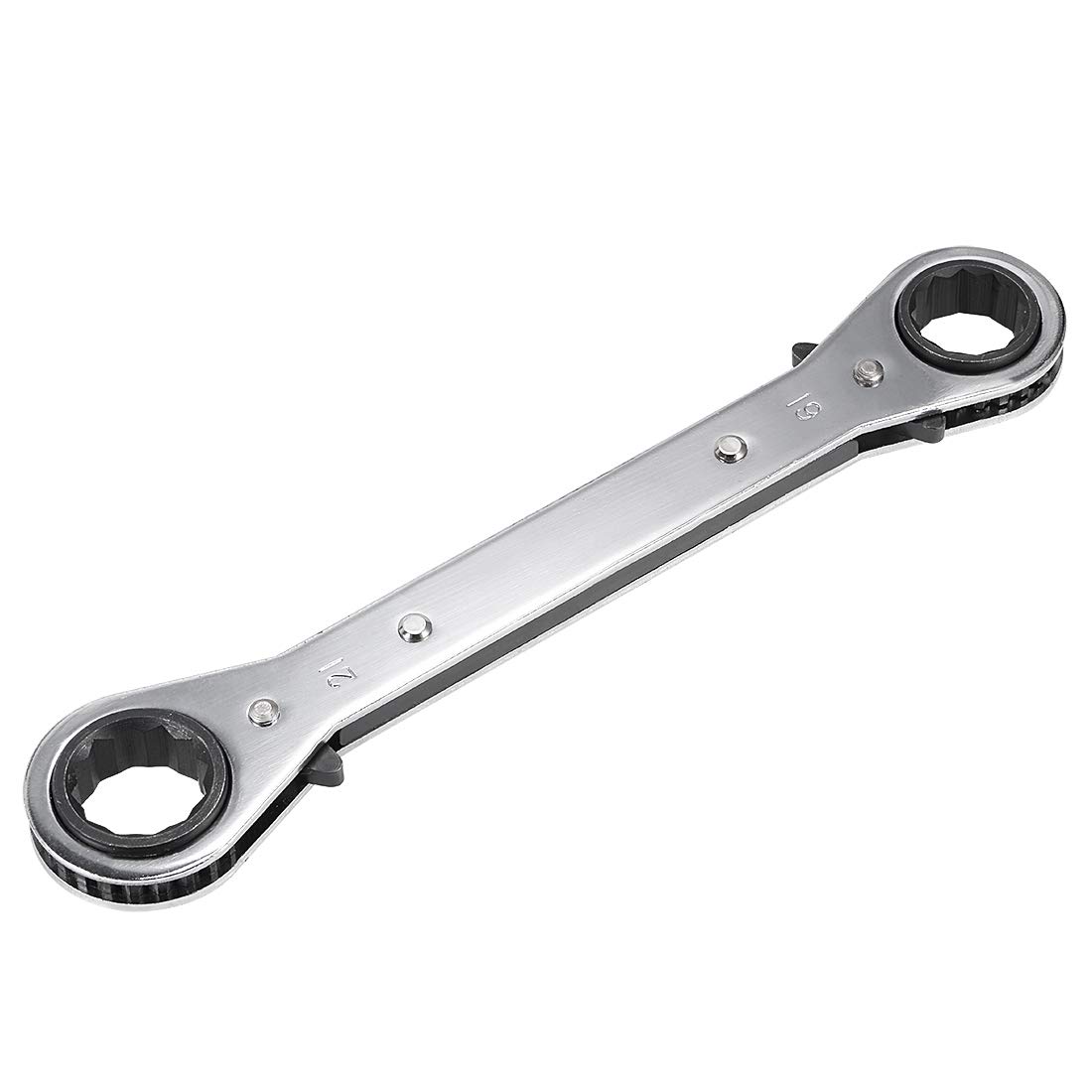 sourcing map Reversible Ratcheting Wrench, 19mm x 21mm Double Box End, Cr-V