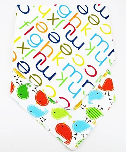 Alpha and baby bird Baby 100% Organic Cotton Bandana Drool Bib 2 pack with Adjustable Snap Closure