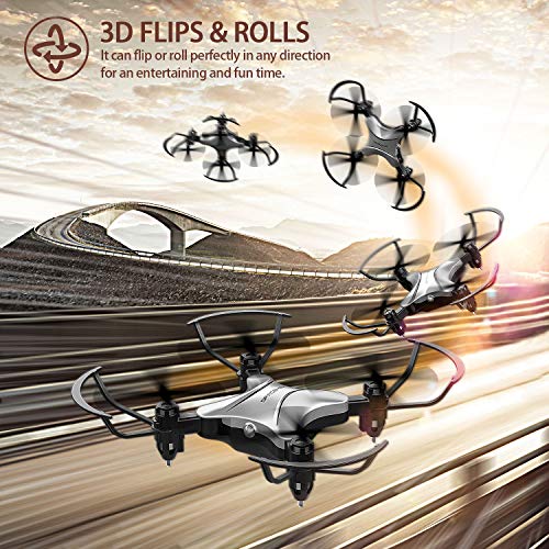 Spacekey Mini RC Helicopter Drone for Kids Quadcopter with Altitude Hold, Headless Mode, One-Key Take-Off/Landing, 3D Flip Function and Foldable Arms, Good for Beginners - Silver