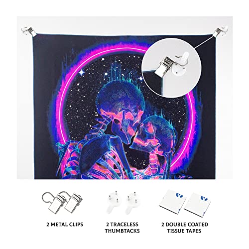 Blacklight Tapestry UV Reactive ,Skull Lovers Neon Tapestry Glow in The Dark , Black Light Tapestries Trippy Wall Hanging for Living Room Dorm Decor–Medium Tapestry51.2” x 59.1”