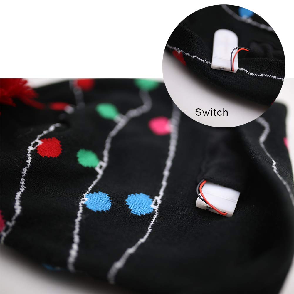 Amor LED Light up Christmas Hat Beanie Knit Cap and LED Gloves Unisex Ugly Sweater Holiday Xmas Accessories