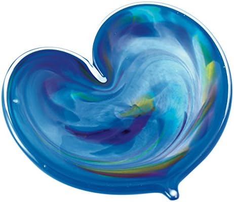 Glass Eye Studio Affection Heart Blue, Mini Decorative Tray, Hand Blown Glass Accent - 4.5"