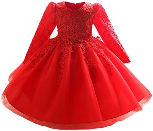 Girls' Christening Gown Lace Princess Wedding Dress Long Sleeve Formal Party Wear for Toddler Baby Girl