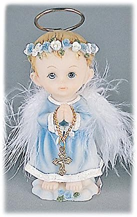 Blue Angel Favors with Feathered Wings Holding a Cross - Set of 10 Angels