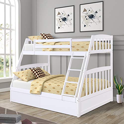 Twin Over Full Bunk Bed Solid Wood Bunk Bed with Two Storage Drawers