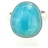 Natural Dominican Larimar 925 Solid Sterling Silver Ring Size 7.75