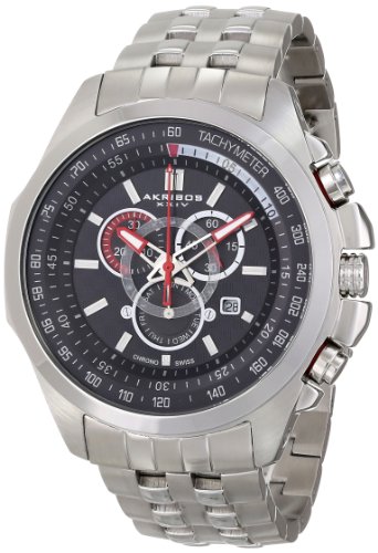Akribos XXIV Men's AK660SSB Conqueror Swiss Quartz Chronograph Black Dial Stainless Steel Bracelet Watch