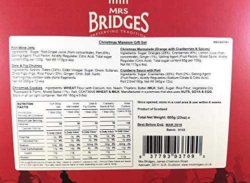 Mrs Bridges Christmas Gift Box Selection 36 Ounce (Port Wine Jelly, Christmas Marmalade, Cranberry Sauce with Port, Date & Fig Chutney, Christmas Cookies)