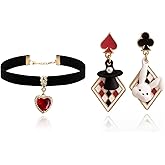 JAVARNV Queen of Heart Costume Jewelry Set for Women Red Heart Black Choker Charm Necklaces Rhinestone Blood Heart Earrings Pearl Drop Earrings Halloween Cosplay Party Jewelry Accessories