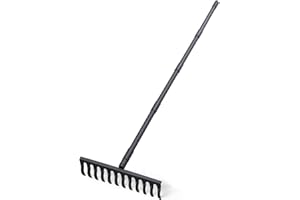 FRESHFARM Bow Rake for Soil Leveling 60 Inch Heavy Duty Garden Tool with 12 Tines Adjustable Long Handle Thatch Rake for Gardening Loosening Soil Leveling Mulch Gathering Leaves, Black