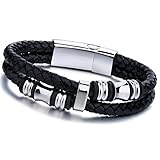 Jstyle Stainless Steel Mens Braided Leather Bracelet Bangle Rope Magnetic-Clasp 8.5 Inch