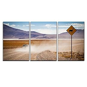 Llama Warning Sign at Bolivian Desert x3 Panels