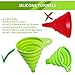 Kitchen Collapsible, 4 Flexible Silicone Funnels, Large And Small Funnel Set, For Oil, Food And Water Bottles, BPA-Free + Brush and Recipes E-Book | By Lebice (Green)