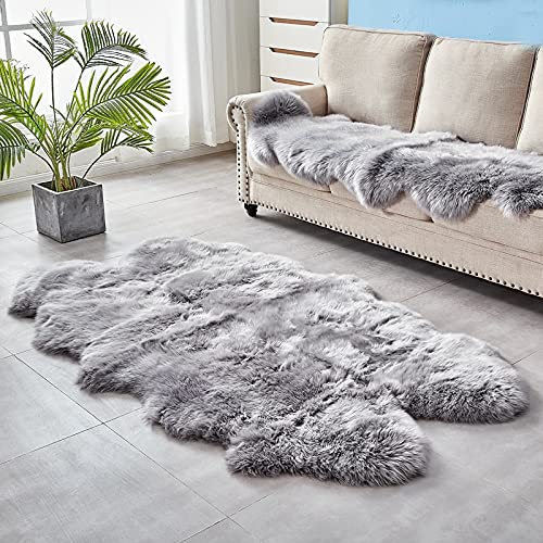 Photo 1 of ** SIMILAR** HUAHOO Premium Genuine Sheepskin Rug Grey Real Australia Sheepskin Natural Luxury Fluffy Lambskin Fur Area Rug Seat Covers for Kids Bedroom Sofa Chair Cover Quarto Pelt/4' x 6' Silver Grey