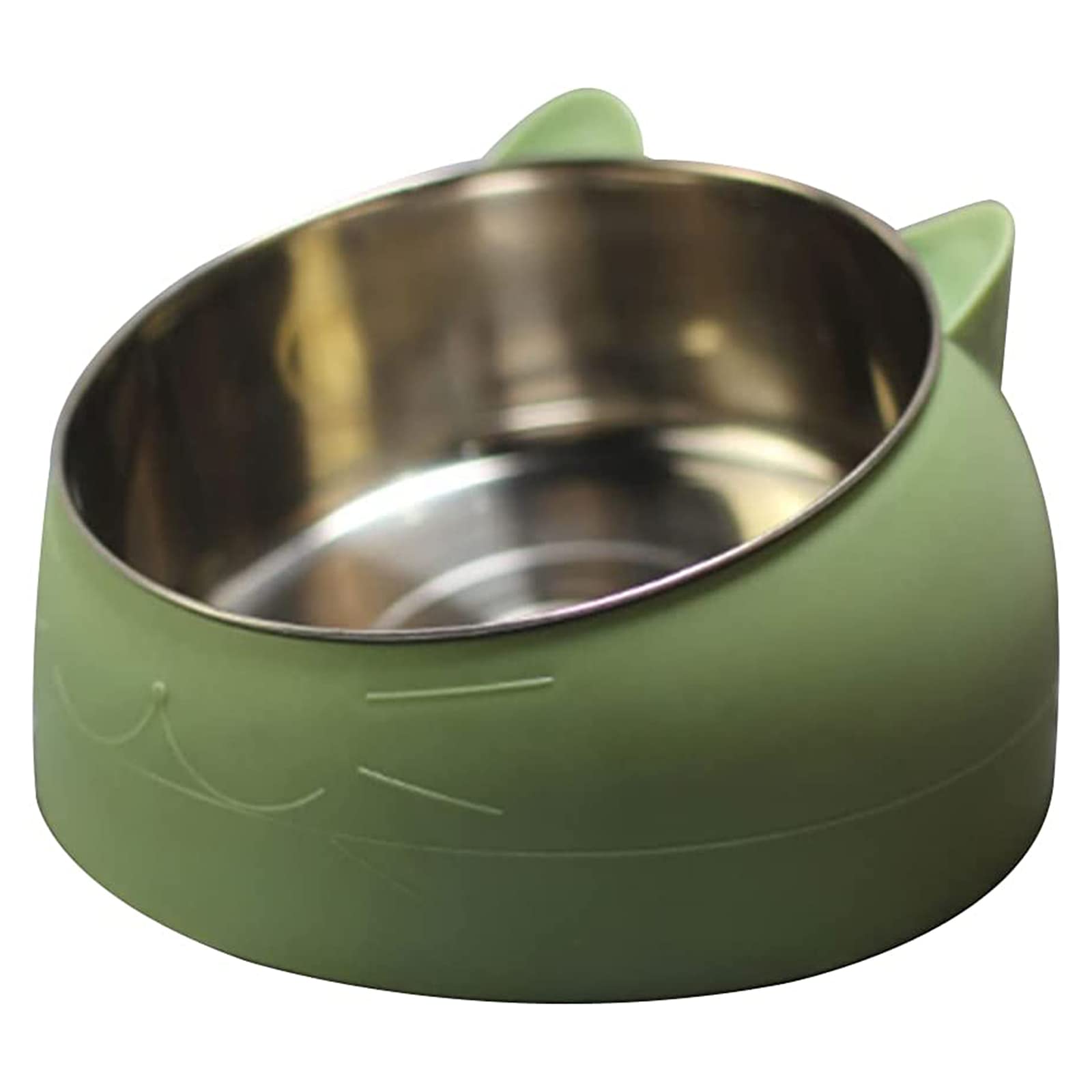 Pumpumly Tilted Cat Bowl,Raised Cat Bowl with Stand 15° Tilted Pet Bowl,Stainless Steel Anti Vomiting Cat Bowl,Cat Dog Feeding Bowl Protect The Spine for Pet 800ml Green